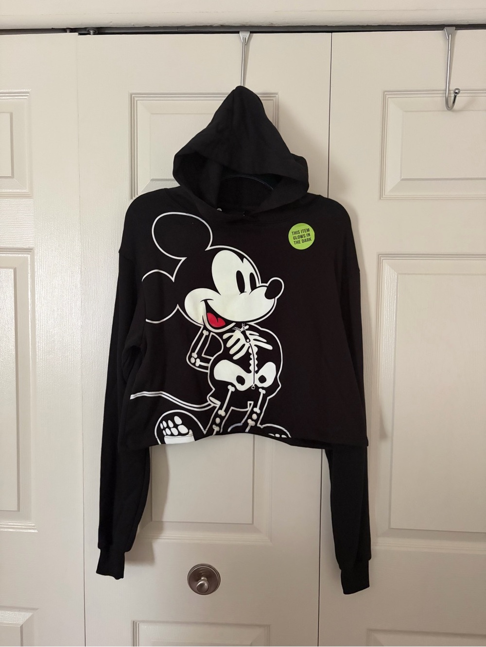 Disney Black Mickey Skeleton Graphic Hoodie with Red Accent